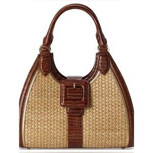 NWT Brahmin Adrian Jardim satchel bag with raffia and croc-embossed leather